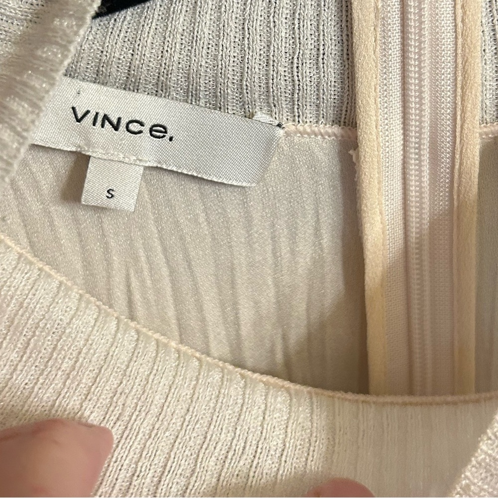 Vince Cream Crushed Satin Mock Neck Long Sleeve Blouse Size Small - Picture 9 of 11